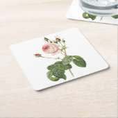geweldig roos met kool van Redouté Vierkante Kartonnen Onderzetter (Schuin)
