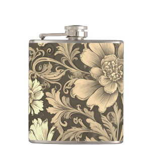 Geweldig vintage sepia bloempatroon heupfles