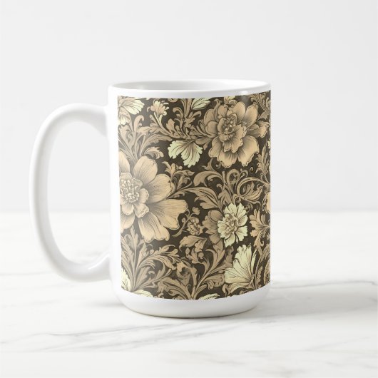 Geweldig vintage sepia bloempatroon koffiemok (Links)