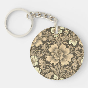 Geweldig vintage sepia bloempatroon sleutelhanger