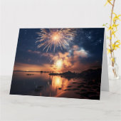 Geweldig vuurwerk boven water kaart (Gele Bloem)