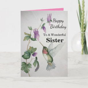 Geweldig zuster Birthday Hummingbird Garden Kaart