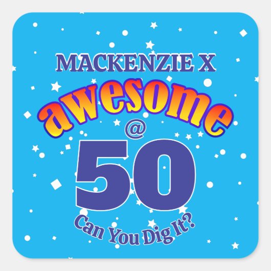 GEWELDIGE 50 lichtblauwe verjaardag Vierkante Sticker (Voorkant)