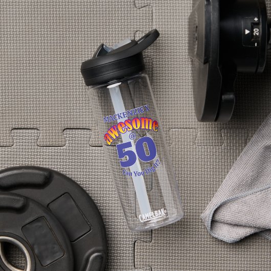 GEWELDIGE 50 Verjaardag BLAUWE TEKST Waterfles (Gym)