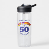 GEWELDIGE 50 Verjaardag BLAUWE TEKST Waterfles (Links)