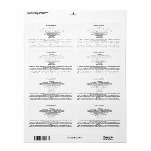 Geweldige appeltaart etiket (Full Sheet)