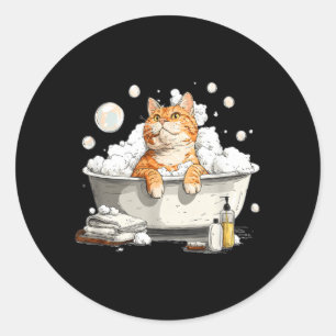 Geweldige badkat met badschuim en bubbels ronde sticker