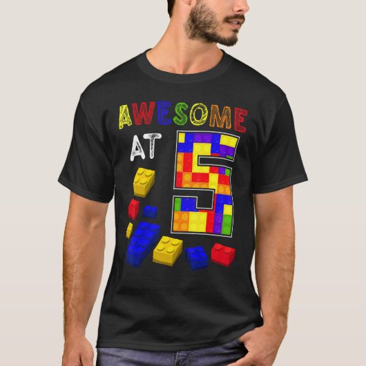 Geweldige bij 5 jaar oude blokbrick Bouwer Kind 5t T-shirt (Voorkant)