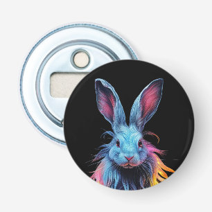 Geweldige Blauw Konijn op Vuur Button Flesopener