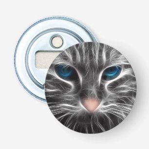 Geweldige Blauwe Ogen Kat Kattengezicht Button Flesopener