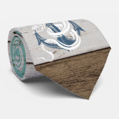 Geweldige  blauwe verankering witte slang stropdas (Opgerold)