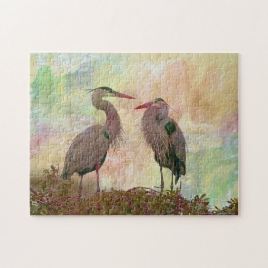 Geweldige Blue Heron Pair Digital Art Jigzaag Puzz Legpuzzel (Horizontaal)