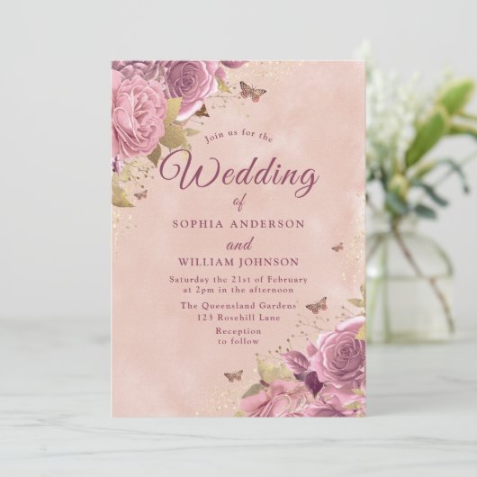 Geweldige blush Floral Waterverf Wedding Kaart (Staand voorkant)