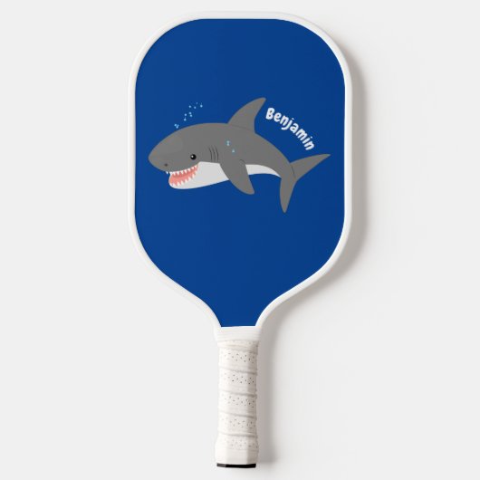 Geweldige cartoon voor witte haai pickleball paddle (Achterkant)