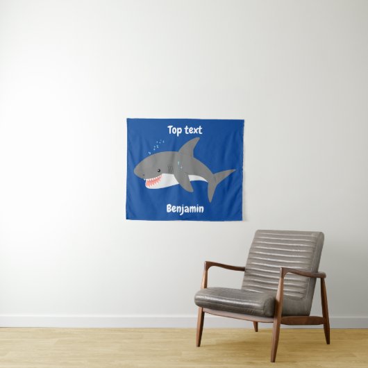 Geweldige cartoon voor witte haai wandkleed (In Situ (horizontaal))