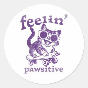 Geweldige Cat Funny Skater Cat City Ride Ronde Sticker