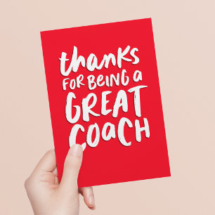 Geweldige coach rood met handschrift bedankt kaart