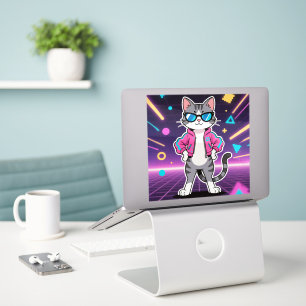 Geweldige Cool Retro Gamer Cat Full Afbeelding Sticker