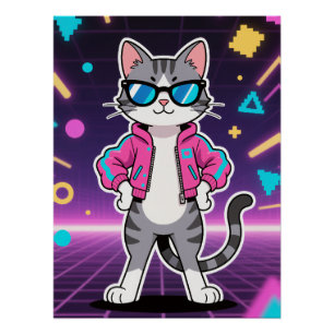 Geweldige Cool Retro Gamer Cat Perfect Poster