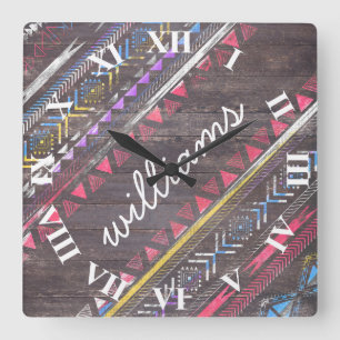 Geweldige Cool trendy Aztec tribal Andes wood Vierkante Klok