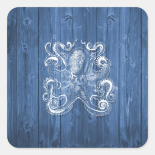geweldige coole Antiek werking witte octopus Vierkante Sticker
