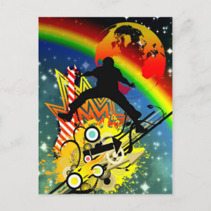 Geweldige coole muziekdanser silhouette guitar pla briefkaart