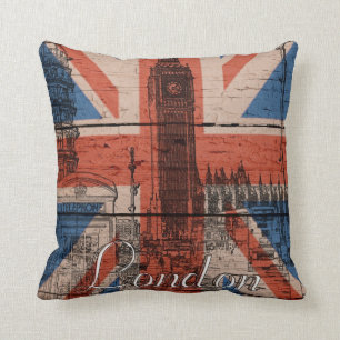 Geweldige coole trendy oude houten grunge UK-vlag Kussen