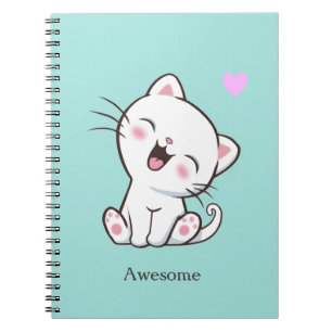Geweldige Cute Kitty Kat op Licht Teal Notitieboek