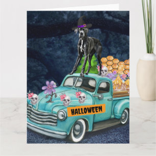Geweldige Dane Dog Halloween Truck Scary Night Kaart
