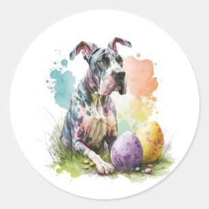 Geweldige Dane Dog-paaseieren, Happy Easter Great  Ronde Sticker