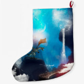 Geweldige draak in de nacht grote kerstsok (Achterkant)