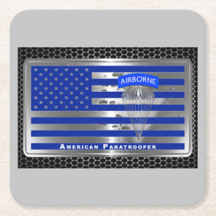 Geweldige eerbetoon Amerikaanse Paratrooper Vlag Vierkante Kartonnen Onderzetter