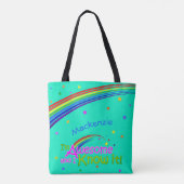 GEWELDIGE en ik ken het met regenboog op AQUAMARIN Draagtas (Achterkant)
