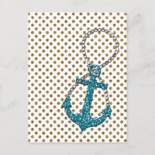 Geweldige faux glitter pauock blauw nautisch anker briefkaart