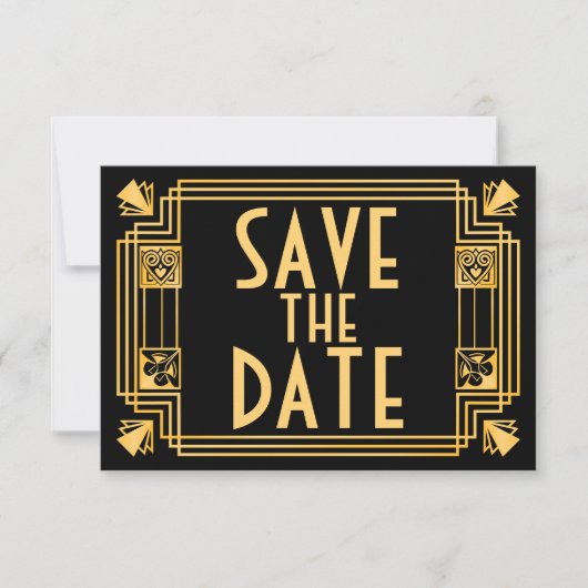 Geweldige Gatsby 1920s Art Deco Wedding Save the D Date (Voorkant)