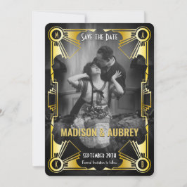 Geweldige Gatsby Art Deco bruiloft Goud & Zwart Fo Save The Date