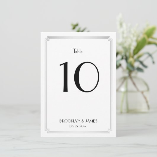 Geweldige Gatsby Art Deco Silver Table Numbers Kaart (Staand voorkant)