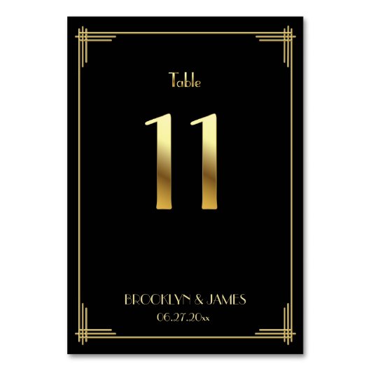 Geweldige Gatsby Art Deco Table Number 11 Gold Bla Kaart (Voorkant)