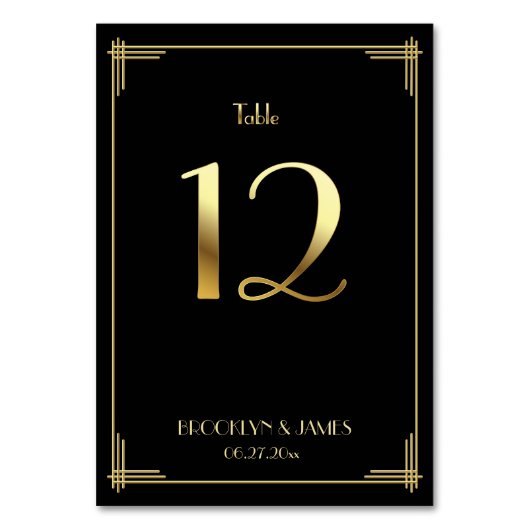 Geweldige Gatsby Art Deco Table Number 12 Gold Bla Kaart (Voorkant)