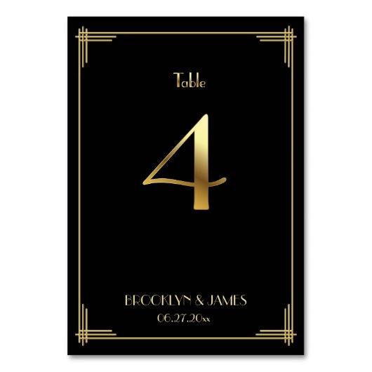 Geweldige Gatsby Art Deco Table Number 4 Gold Blac Kaart (Achterkant)