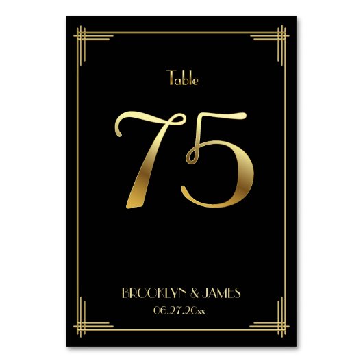 Geweldige Gatsby Art Deco Table Number 75 Gold Bla Kaart (Achterkant)