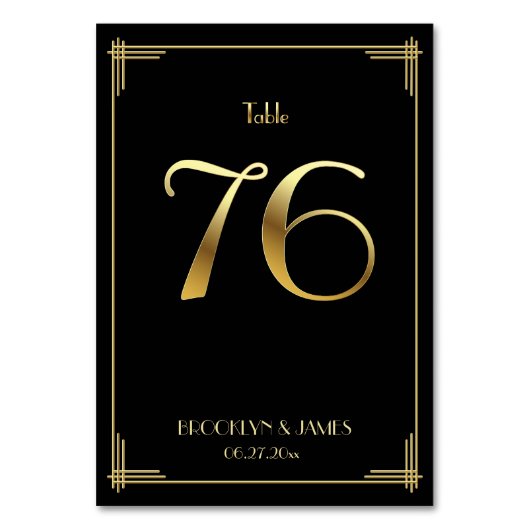 Geweldige Gatsby Art Deco Table Number 76 Gold Bla Kaart (Voorkant)