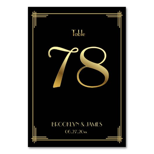 Geweldige Gatsby Art Deco Table Number 78 Gold Bla Kaart (Voorkant)