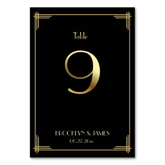 Geweldige Gatsby Art Deco Table Number 9 Gold Blac Kaart (Achterkant)