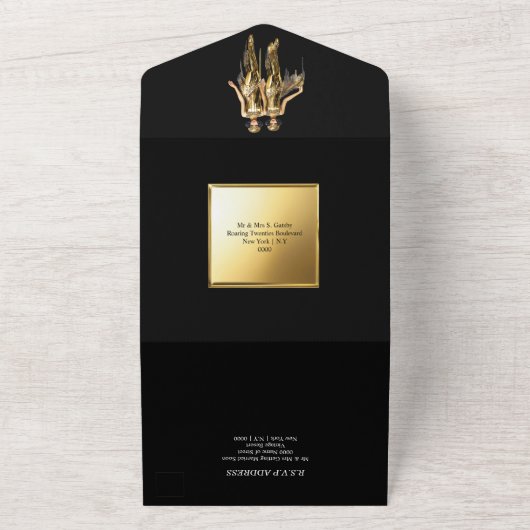Geweldige gatsby bruiloft brullende twintiger flap all in one uitnodiging (Buitenkant)