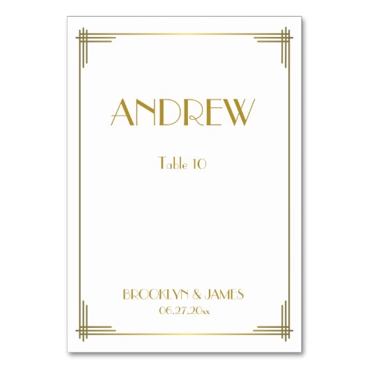 Geweldige Gatsby Gold Art Deco Wedding Table Kaart (Voorkant)