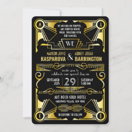 Geweldige Gatsby  Gold & Black Art Deco bruiloft Kaart
