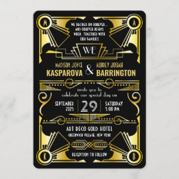 Geweldige Gatsby  Gold & Black Art Deco bruiloft Kaart