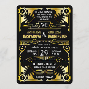 Geweldige Gatsby Gold & Black Art Deco bruiloft Kaart