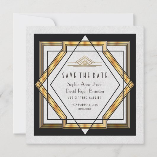 Geweldige Gatsby Gold White Art Deco Opslaan datum Save The Date (Voorkant)